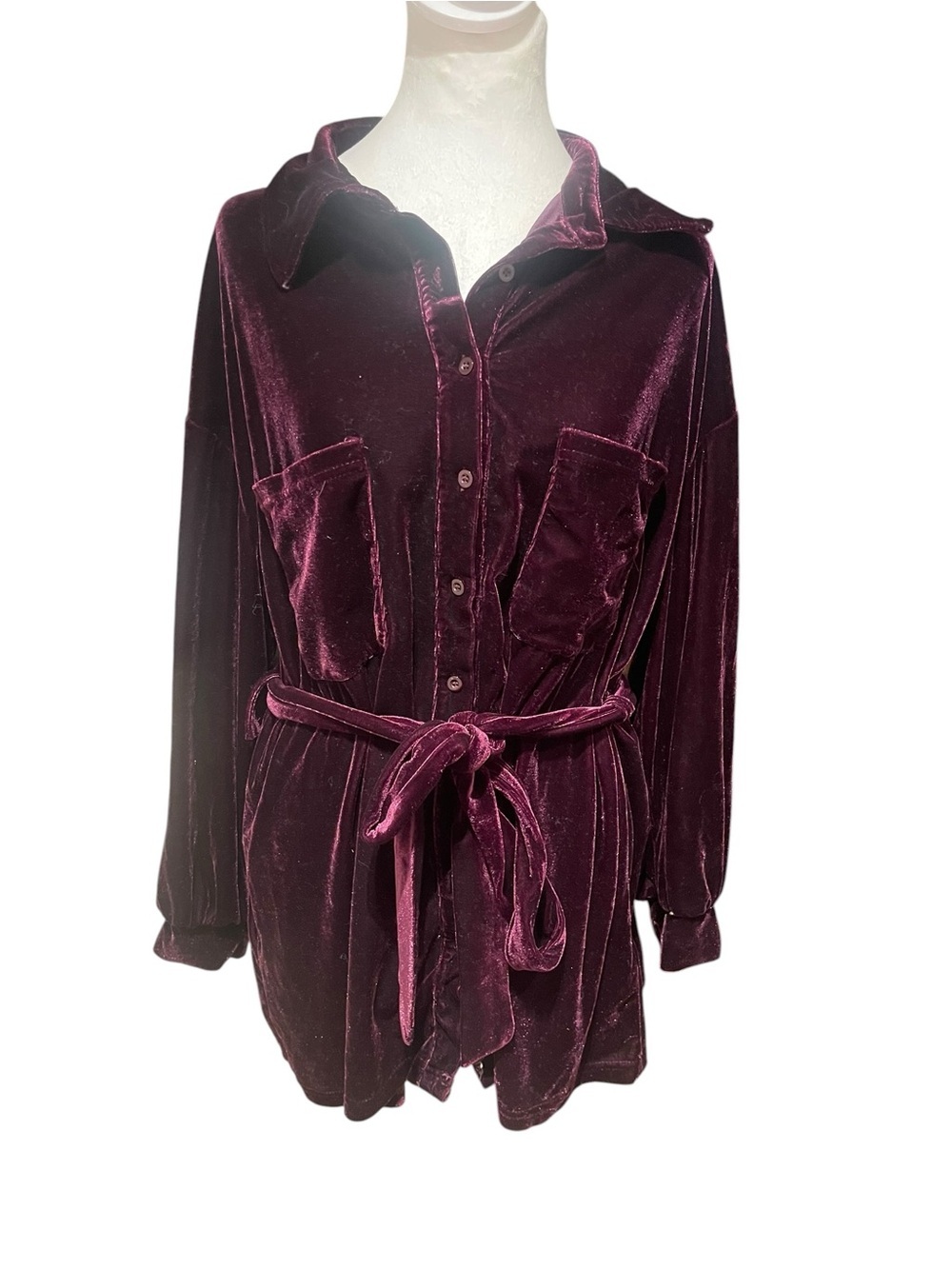 1X Purple Velvet Button Down Blouse Dark Academia Romantic Chic Top - Picture 5 of 6